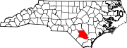 Harta statului North Carolina indicând comitatul Bladen