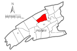 Mapo de Perry County, Pensilvanio elstariganta Juniatan Urbeton