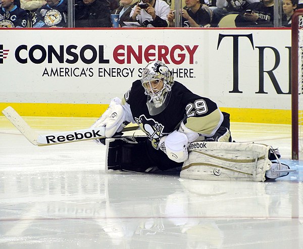 Fleury stretching during a 2011 game