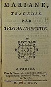 Page de grand titre de Marianne, tragédie de Tristan L'Hermite.