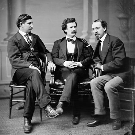 Twain with American Civil War correspondent and author George Alfred Townsend, and David Gray, editor of the rival Buffalo Courier[38]