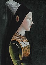 Mary of Burgundy, portrayed c. 1490 Mary of Burgundy (1458-1482), by Netherlandish or South German School of the late 15th Century.jpg