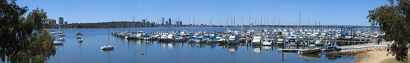 Matilda Bay on the Swan River, with Mount Eliza and the Perth skyline in the background MatildaBay gobeirne.jpg