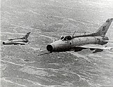 IAF Mig 21s were used extensively in East Pakistan air operations. During the war, around 7 PAF fighter jets and one transport aircraft were shot down by Mig 21. Mig21 pair during 1971 war.jpg