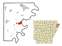 Mississippi megye Arkansas Incorporated és bejegyzett területek Osceola Highlighted.svg