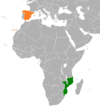 نقشهٔ موقعیت اسپانیا و موزامبیک.