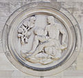 Monumental Art Deco medallion on the front of Municipal Auditorium.