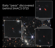 NASA's Webb Telescope Links Galaxies Near and Far (SVS14269 - early peas behind SMACS 0723 IDs 2160). Credit: NASA, ESA, CSA, and STScI NASA's Webb Telescope Links Galaxies Near and Far (SVS14269 - early peas behind SMACS 0723 IDs 2160).png