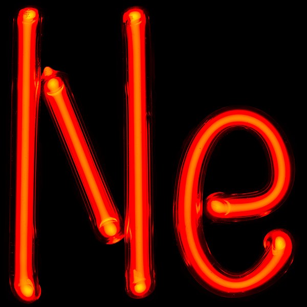 Neon gas-discharge lamps forming neon's element symbol