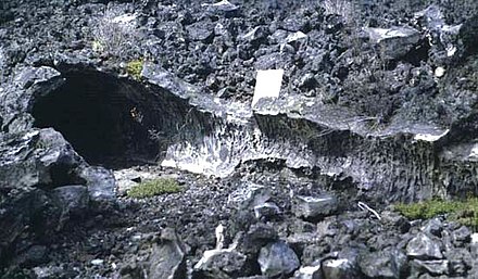 A horizontal lava tree mold