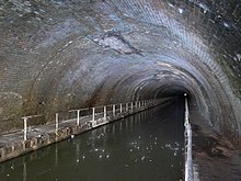 The dual towpaths inside the northern portal of Netherton Tunnel Netherton Tunnel inside northern portal dual towpath.jpg