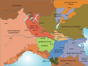 Repubblica di Genova su una mappa dell'Italia nel 1796