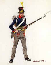 Uniform m/1810 för menig vid regementet. Illustration av Herbert Knötel.