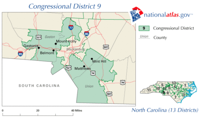 North Carolina's 9th congressional district in 2010 North Carolina's 9th congressional district.gif