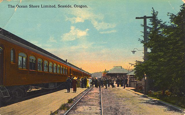 Ocean Shore Limited railroad at Seaside, Oregon ca. 1910
