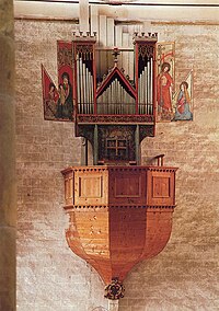 The oldest playable swallow's nest organ, built in 1435 and situated in the Notre-Dame de Valere basilca Organ-sion.jpg