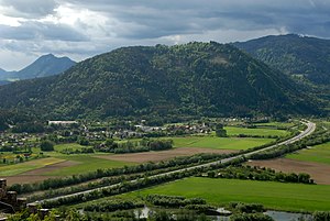 View of the Oswaldiberg from Landskron Castle (Carinthia)