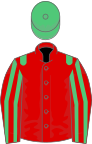 Red, Emerald Green epaulets, Red and Emerald Green striped sleeves, Emerald Green cap