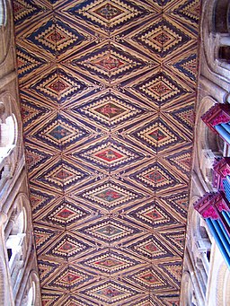 Kathedrale von Peterborough (Vereinigtes Königreich): Blick auf einen Teil der Holzdecke. Painted ceiling