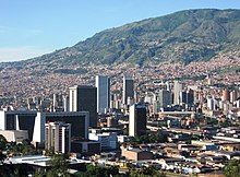 The city of Medellin, where Escobar grew up and began his criminal career Panoramica Centro De Medellin.jpg