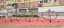 Playground in Sant Marti, Barcelona, is shut down. Parc infantil tancat Sant Mati COVID19 20200318 2 (cropped).jpg