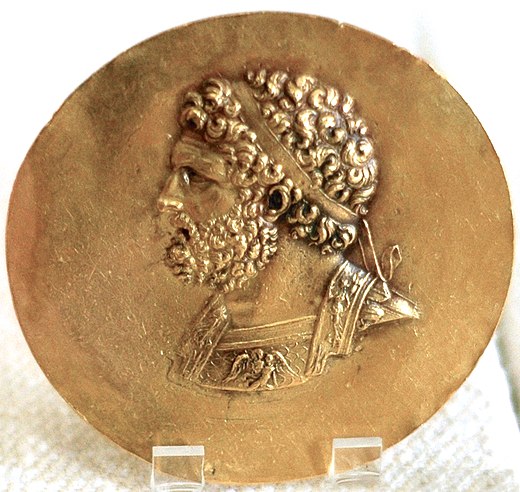 Niketerion (overwinningsmedaille) met daarop het hoofd van Philippus II van Macedonië.