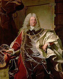 Count Philipp Ludwig Wenzel Sinzendorf by Hyacinthe Rigaud. Given in 1948 by Baronesse Clarisse de Rothschildt in memory of Baron Alphonse de Rothschildt as a "gift"; restituted in 1999 to the Rothschilds; given to the Kunsthistorisches Museum in 1999 by Bettina Loram Rothschild Philipp Ludwig Wenzel von Sinzendorf par Hyacinthe Rigaud (1729).jpg