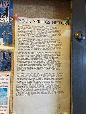 Photo of Rock Springs history posted in the Interstate rest area informational kiosk circa 2021