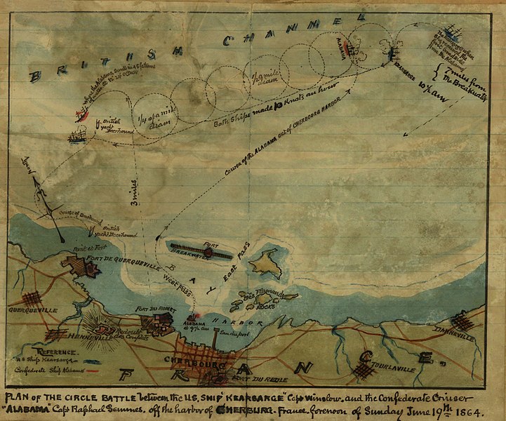 File:Plan of the circle battle between the U.S. ship "Keasarge," Capt. Winslow, and the Confederate cruiser "Alabama," Capt. Raphael Semmes, off the harbor (of) Cherbourg, France - forenoon of Sunday June LOC gvhs01.vhs00316.jpg