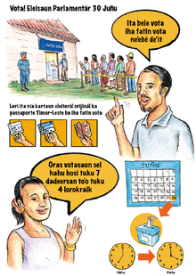 2007 Infographic poster showing how to vote on election day Poster Eleisaun Parl2.png