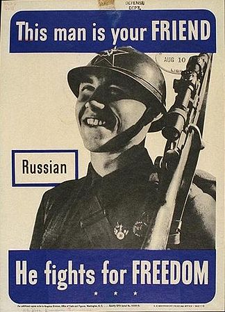 Länsiliittolaisten juliste ”Venäjä on ystäväsi.  Hän taistelee vapauden puolesta"