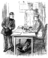 Illustration from "Punch" Magazine, November 4th, 1914."Not big enough! D'yer know 'oo I am? D'yer know foive year ago I was champion light-weight of Wapping?""I've no doubt you're a good man; but, you see, you don't come up to the required measurements, so I'm afraid that's the end of it.""Oh, all right, then. Only, mind yer, if yer go an' lose this 'ere war—well, don't blame me—that's all!"