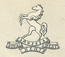 Queen's Own Royal West Kent Regiment's 'Invicta' cap badge. Queen's Own Royal West Kent Regiment badge.jpg