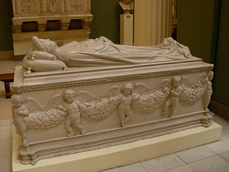 Tomb and monument of Ilaria del Carretto by Jacopo della Quercia, c. 1413 (plaster cast in Moscow) Quercia's grave and monument at CMArt.JPG