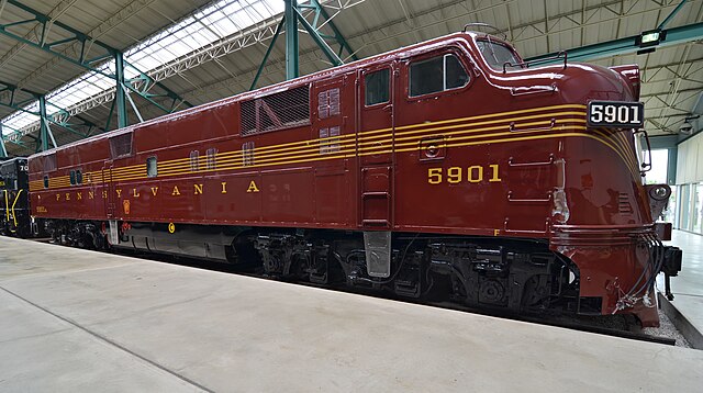 Pennsylvania Railroad E7A #5901 on display at the Railroad Museum of Pennsylvania in 2015.