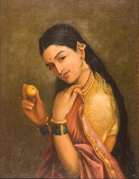 File:Raja Ravi Varma - Woman Holding a Fruit - Google Art Project.jpg