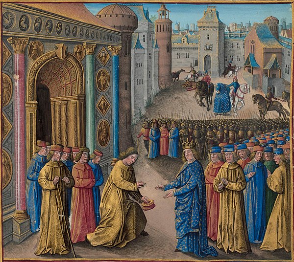 Raymond of Poitiers welcoming Louis VII in Antioch