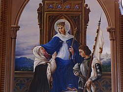 Détail de la peinture (XXe) de Paul Rudloff "Vierge bénissant Bernadette Soubirous et Jeanne d'Arc"