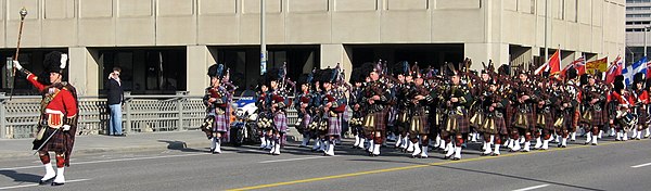 A military Remembrance Day parade in Ottawa, Ontario.