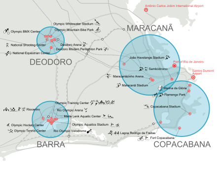 Map of Rio de Janeiro showing the competition venues for the 2016 Summer Olympics.