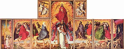 In the book Hitchens describes how the painting The Last Judgement played a significant part in his conversion to Christianity. Rogier van der Weyden 001.jpg