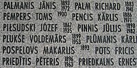 Dalis plokštės su Lačplėsio ordino kavalierių pavardėmis koplyčioje Brolių kapinėse Rygoje. Vienas iš kavalierių - Juzefas Pilsudskis