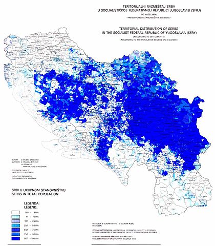 Serbs in former Yugoslavia, according to census data from 1981