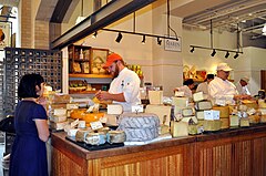 Cheese on sale at a creamery in the San Francisco ferry building SF Ferry Building Cowgirl Creamery 01.jpg