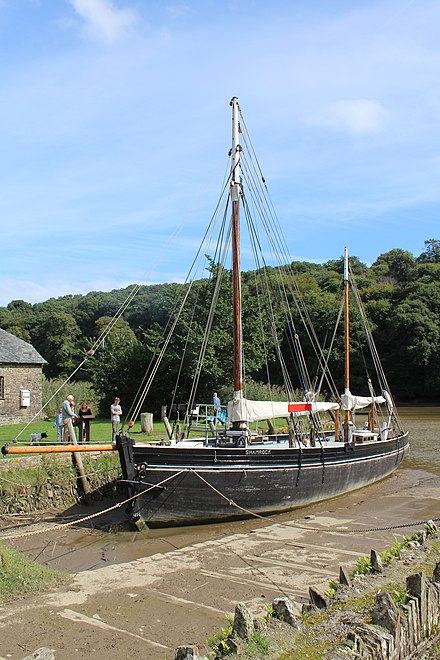 The Shamrockberthed at Cotehele Quay, on the Cotehele Estate in Cornwall SailingBarge Shamrock, CoteheleQuay.jpg