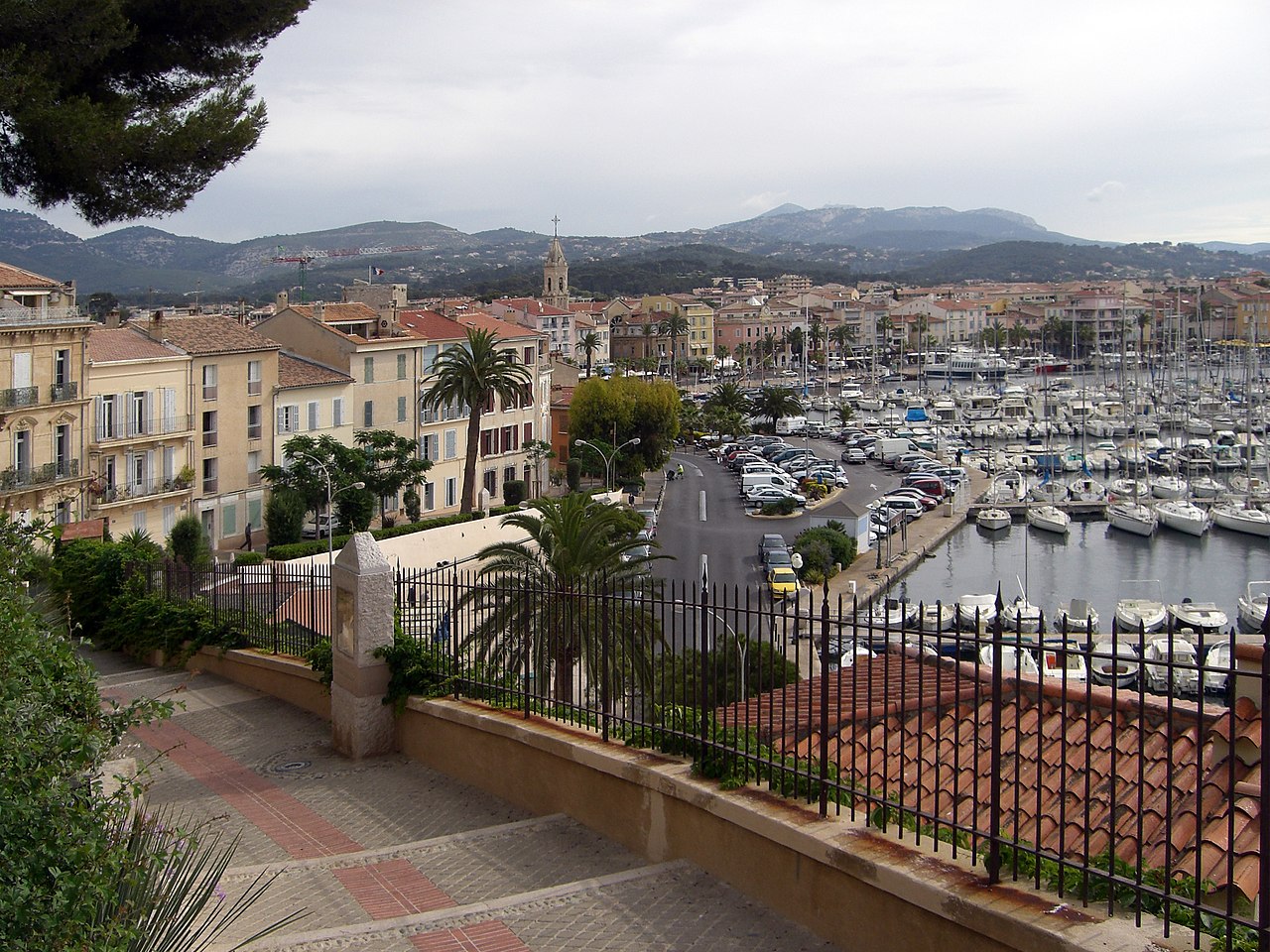 A view of the harbour and waterfront in Sanary-sur-Mer