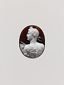 Cameo portrait of the Emperor Augustus; 41–54 AD; sardonyx; 3.7 by 2.9 by 0.8 centimetres (1.46 in × 1.14 in × 0.31 in); Metropolitan Museum of Art (New York City)