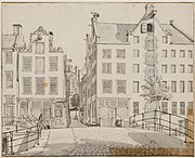 Nieuwezijds Achterburgwal, 147-151, with entrance to Huiszittensteeg. c. 1770. Gerrit Lamberts