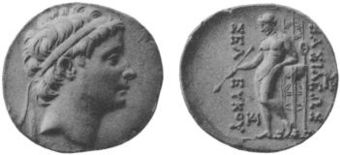 Münze des Seleukos II. Kallinikos mit der Prägung ΒΑΣΙΛΕΩΣ ΣΕΛΕΥΚΟΥ (Basileus Seleukos)