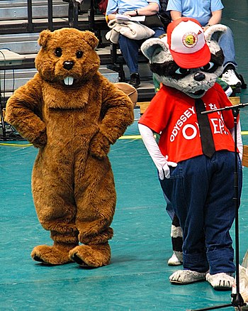 OMER the raccoon (right) is the mascot of Odys...